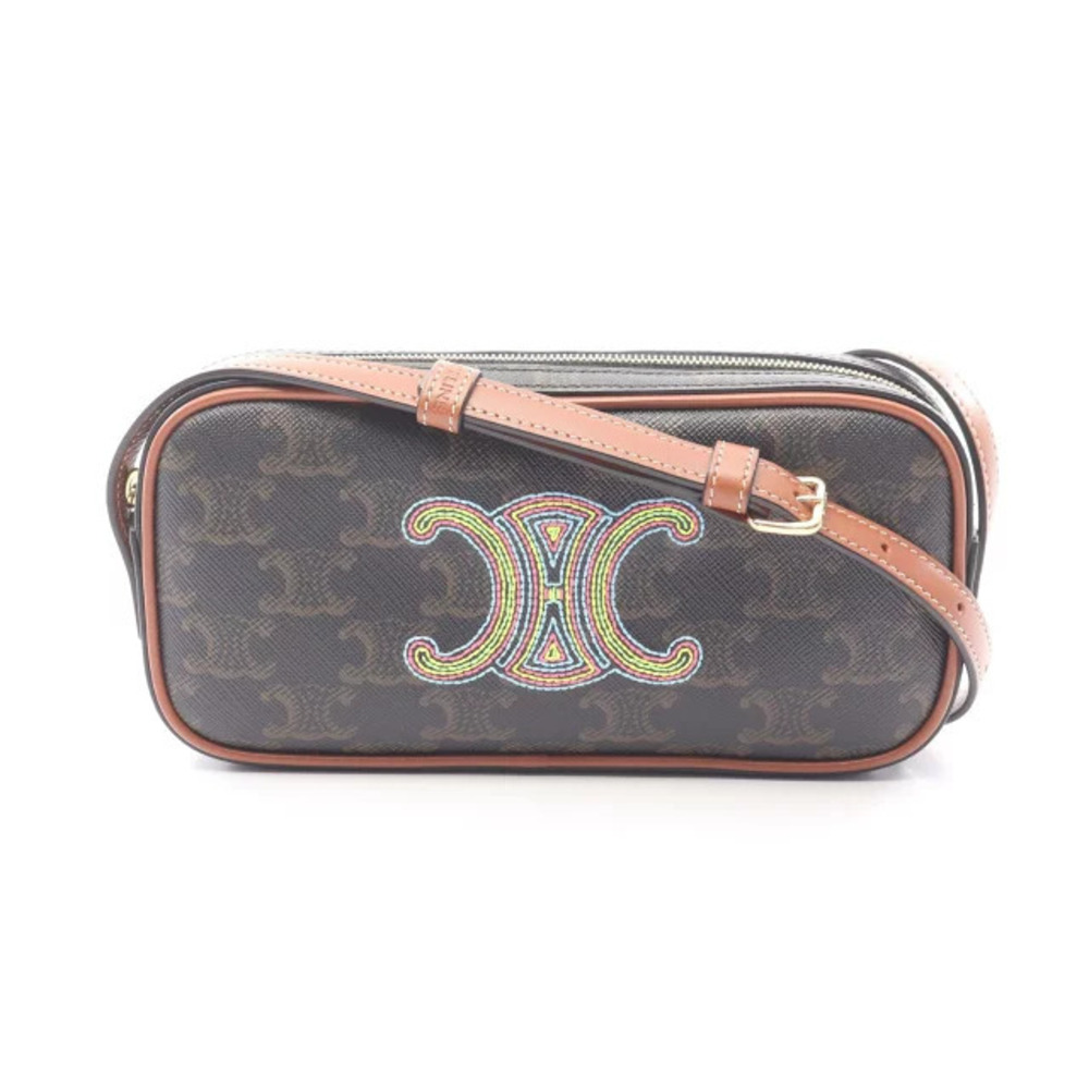 Celine Cuir Triomphe Camera Bag Shoulder Canvas Leather Black Brown Multicolor